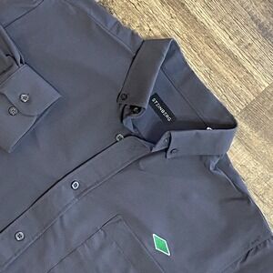 Steinberg Mens Long Sleeve Button Down Shirt Charcoal Gray Green Diamond Logo